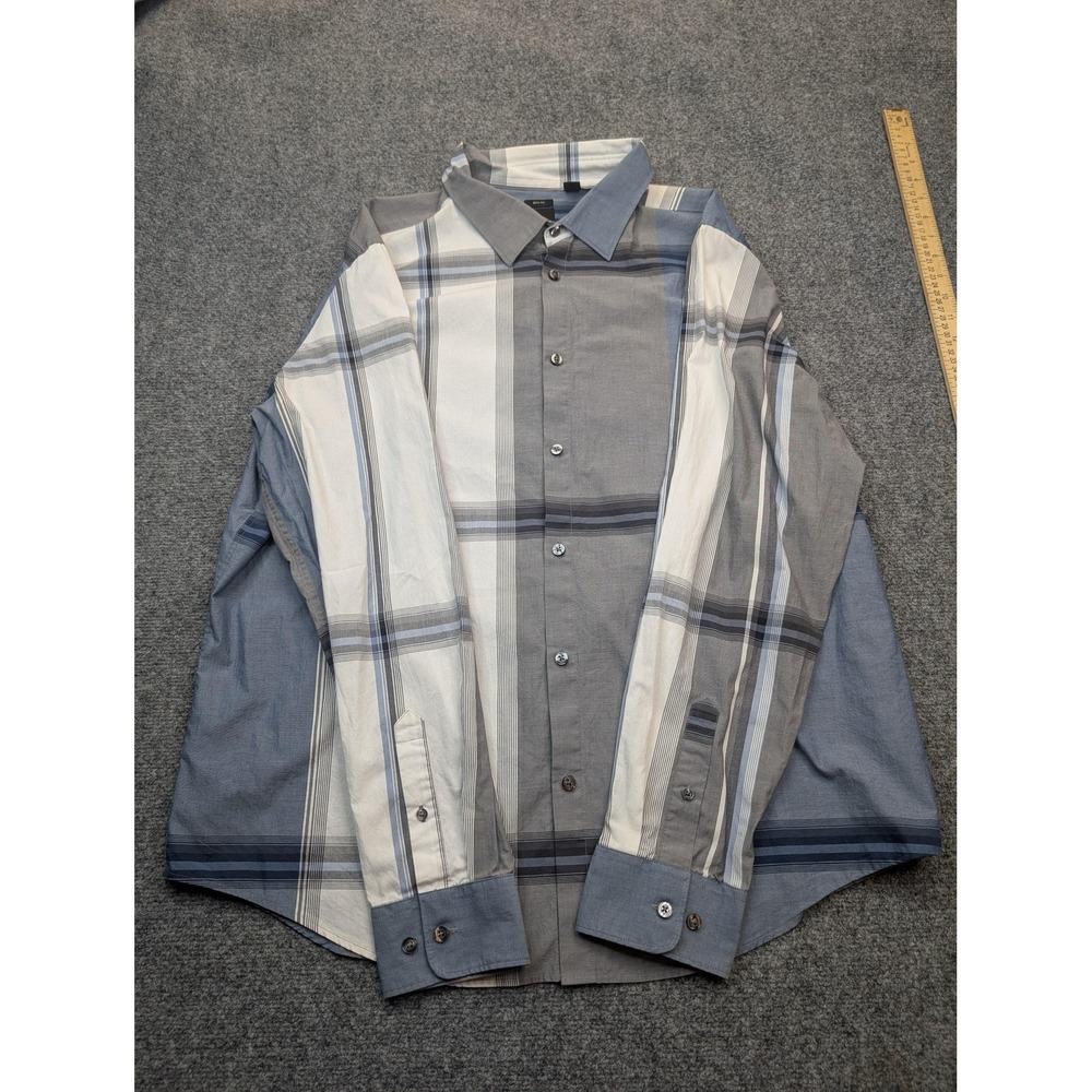 J. Ferrar Shirt Mens 2XL Blue Gray Stripe Long Sleeve Slim Fit Button Up Casual